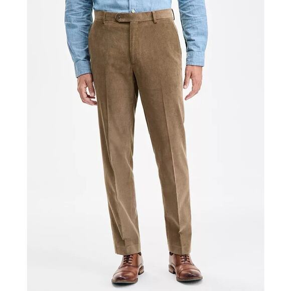 Tommy Hilfiger Men's Solid Taupe Corduroy Cotton Modern-Fit Pants Size 40x30